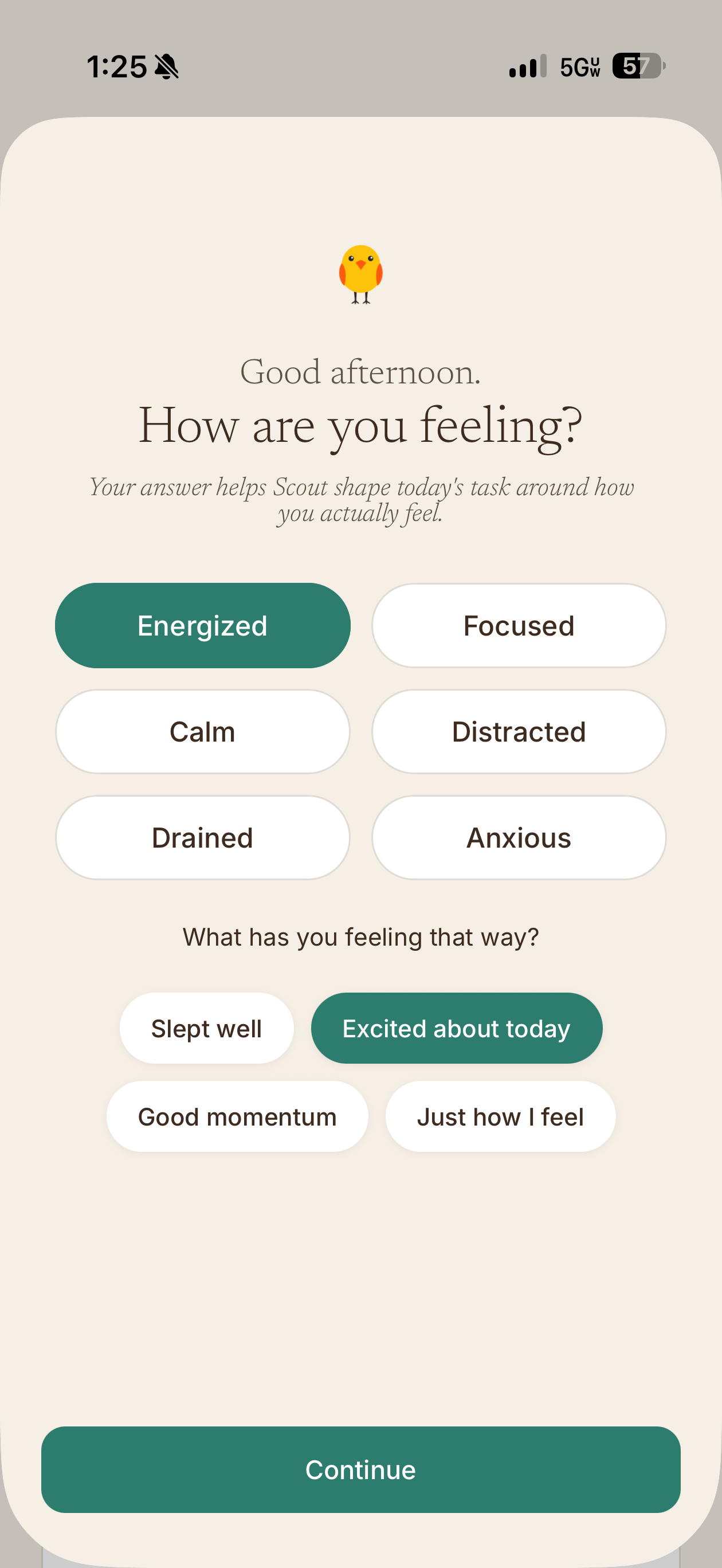 Mood selected with context options
