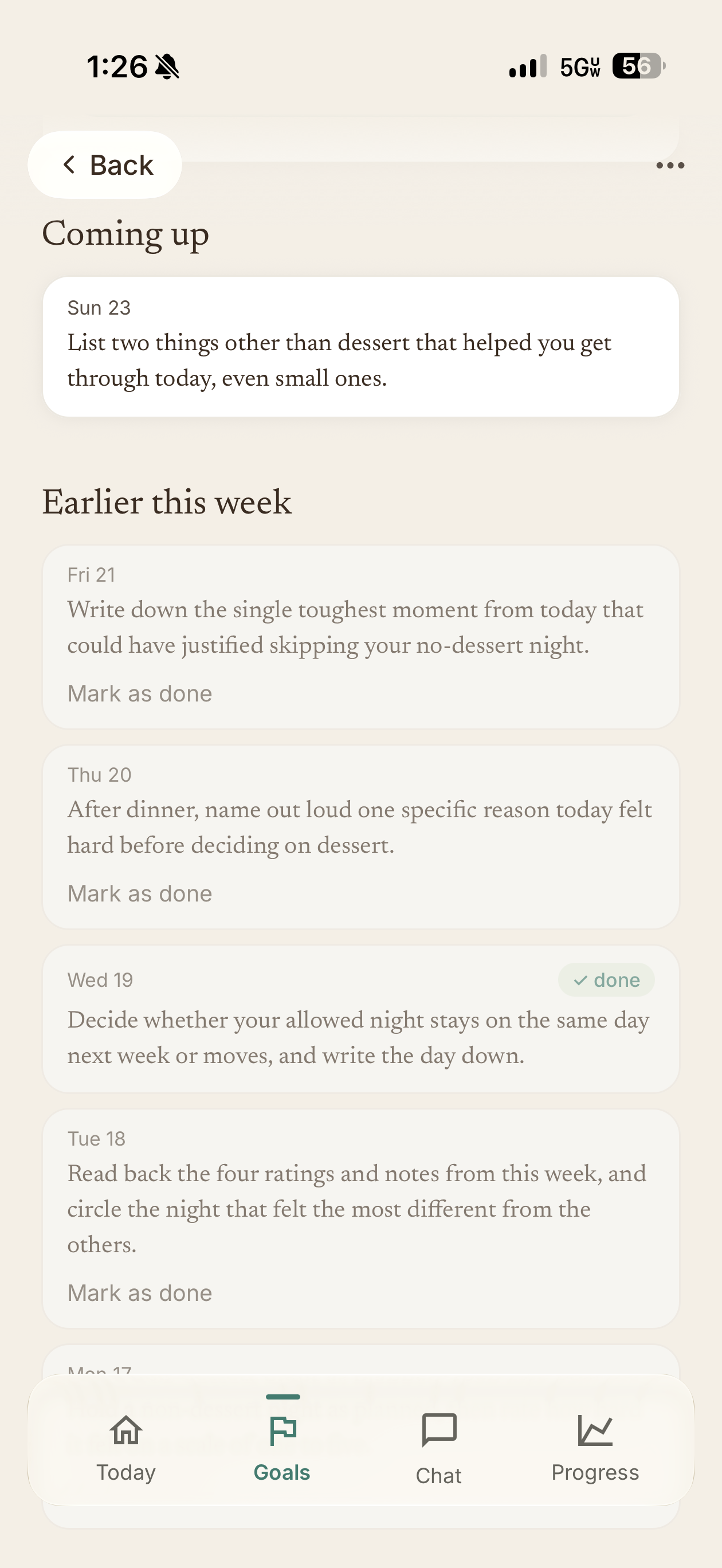 Weekly task history