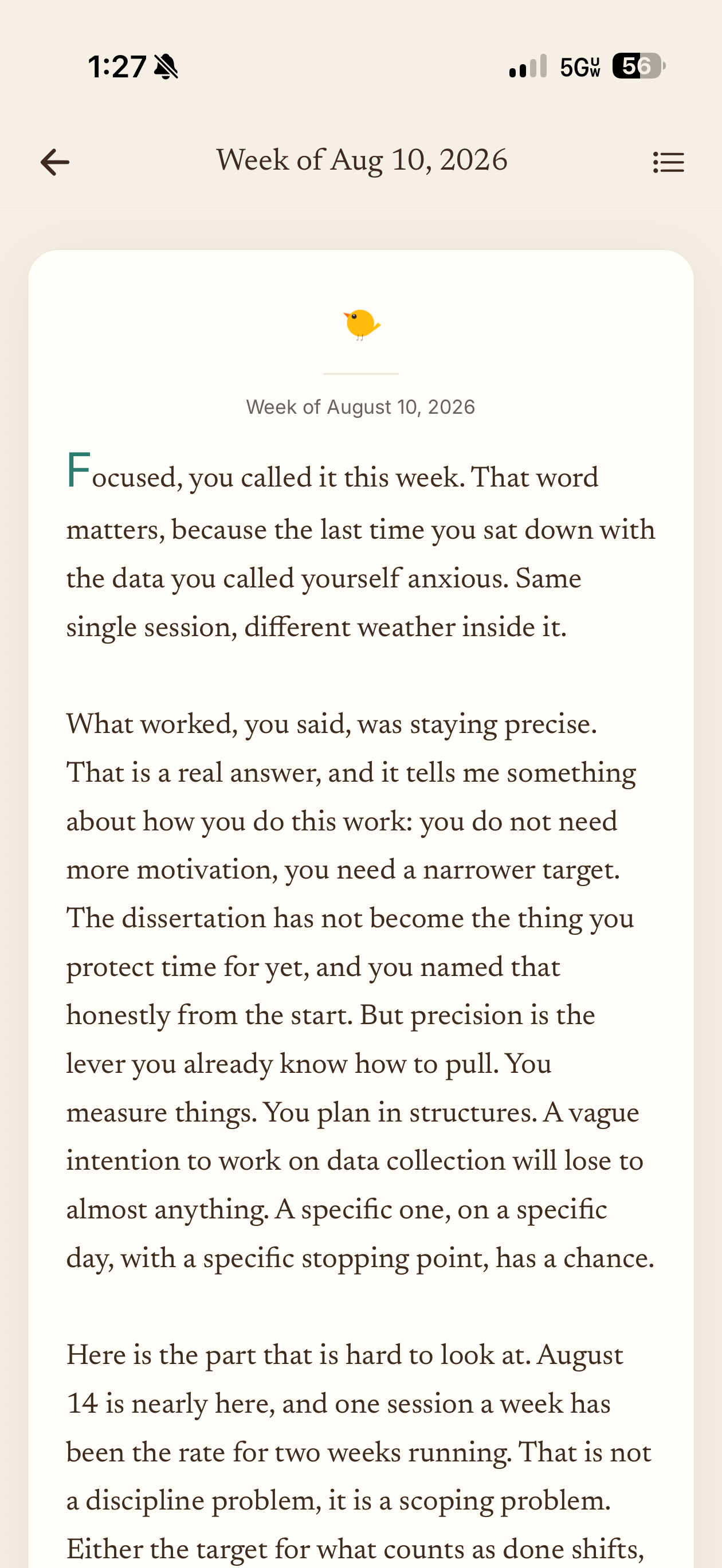 Weekly letter from Scout