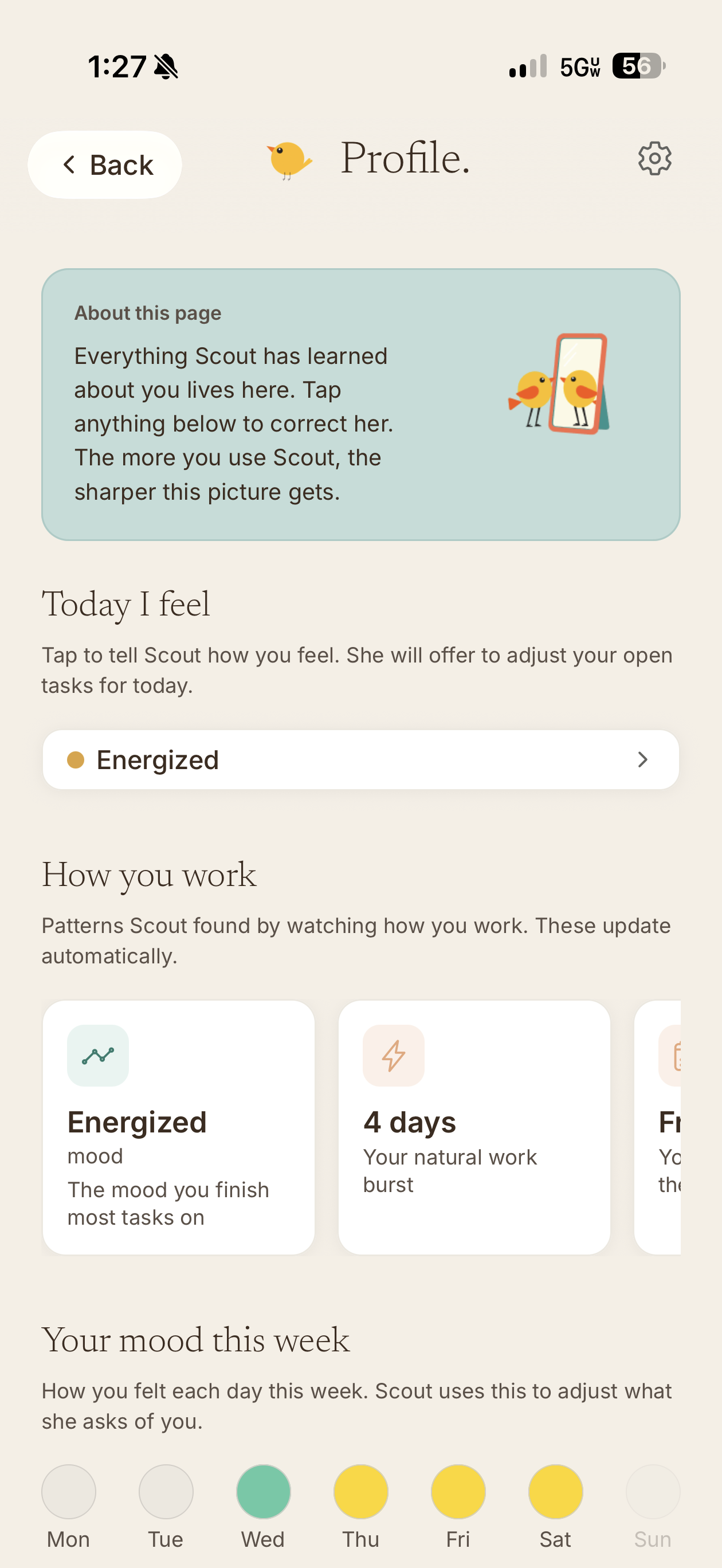 Profile showing behavioral patterns